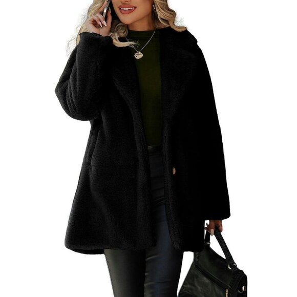 Faux Fur Long Coat Sherpa Jacket Button Down Lapel Women's